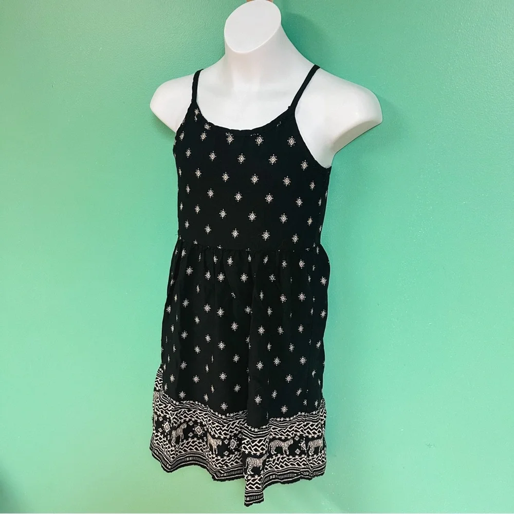 Old Navy Black & White Boho Printed Dress Girls Size 8